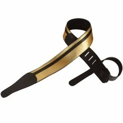 Best deal 🤩 ChromaCast Leather Racing Stripe Guitar Strap With Suede Back, Gold W/ Black 👍
