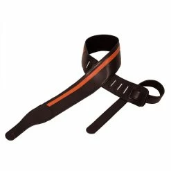 Wholesale 🔔 ChromaCast Vintage Series Leather Racing Stripe Guitar Strap, Black With Sunset Orange 💯