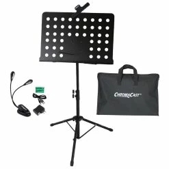 Best Sale 💯 ChromaCast Pro Series Folding Music Stand Bundle With Stand, Light, Bag & Sheet Music Clip, (Black). 🥰