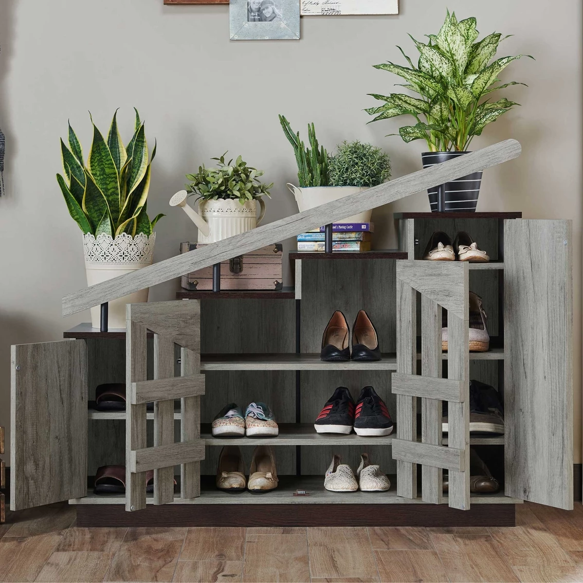 Best Pirce ๐ Furniture Of America Barstead Wood Staircase ๐ Shoe Cabinet, Gray โญ