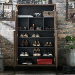 Promo 🌟 Furniture Of America McCarran Rustic Wood 8 Shelf 👟 Shoe Cabinet 🧨