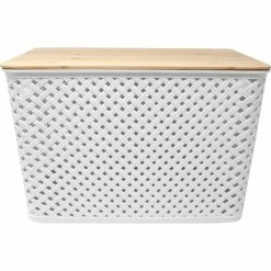 Discount 🔔 Blue Harbor 13 X 11 X 8 Plastic Tote With Bamboo Lid 🔔