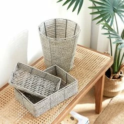 Best deal 🎉 Baum Essex Aurora Binded Faux Wicker Vanity Storage Set Of 3 🧨