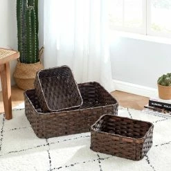 Wholesale 🌟 Baum Essex Rectangle Faux Wicker Basket With Wood Trim Set Of 3 🌟