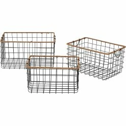 Deals 🎁 Baum Essex Jute Rim Fold Down Ear Handles Grid Wire Baskets 2 Pc. 💯