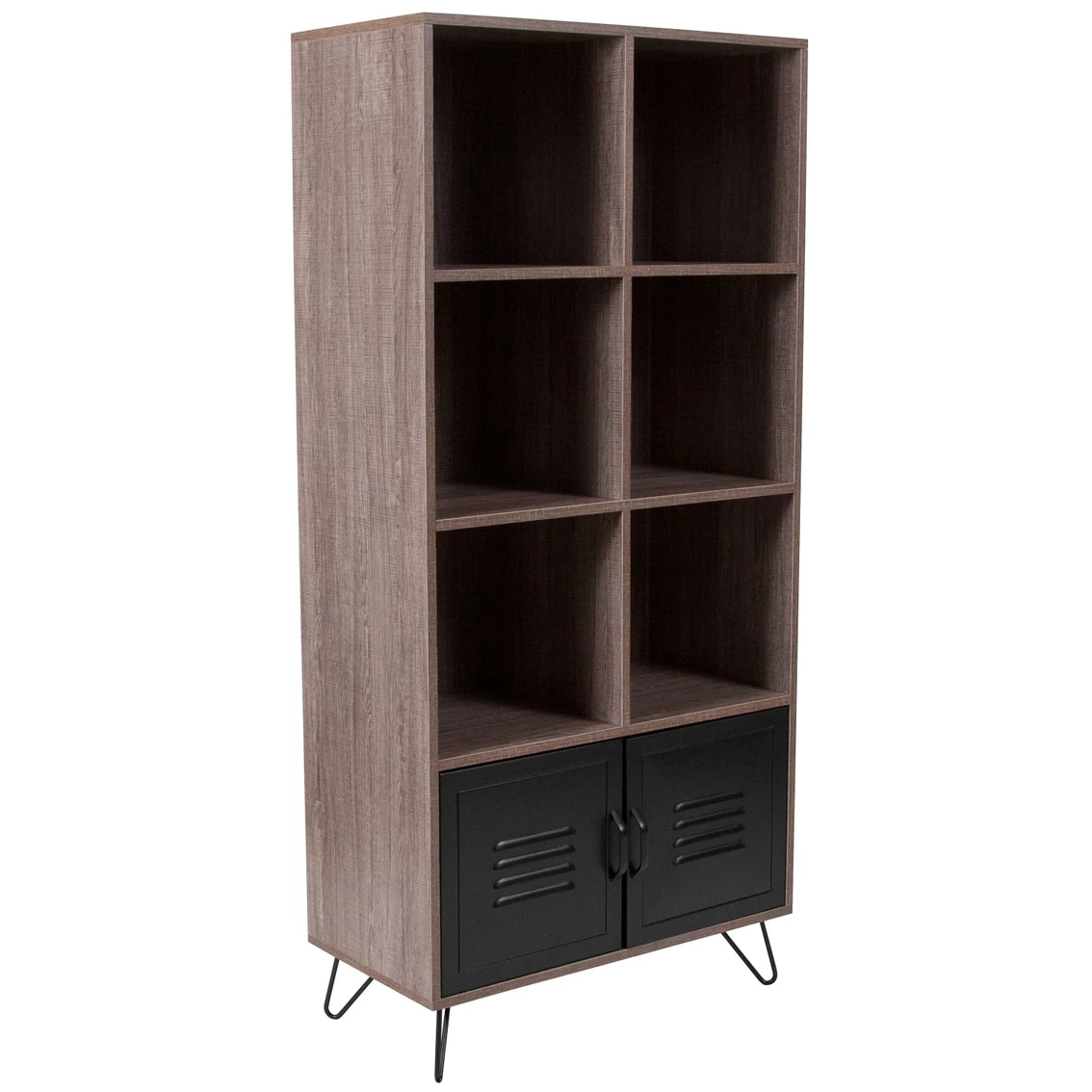 Top 10 ✨ Flash Furniture Woodridge Collection 59.25"H 6 Cube Storage Organizer Bookcase With Metal Cabinet Doors And Metal Legs 👏