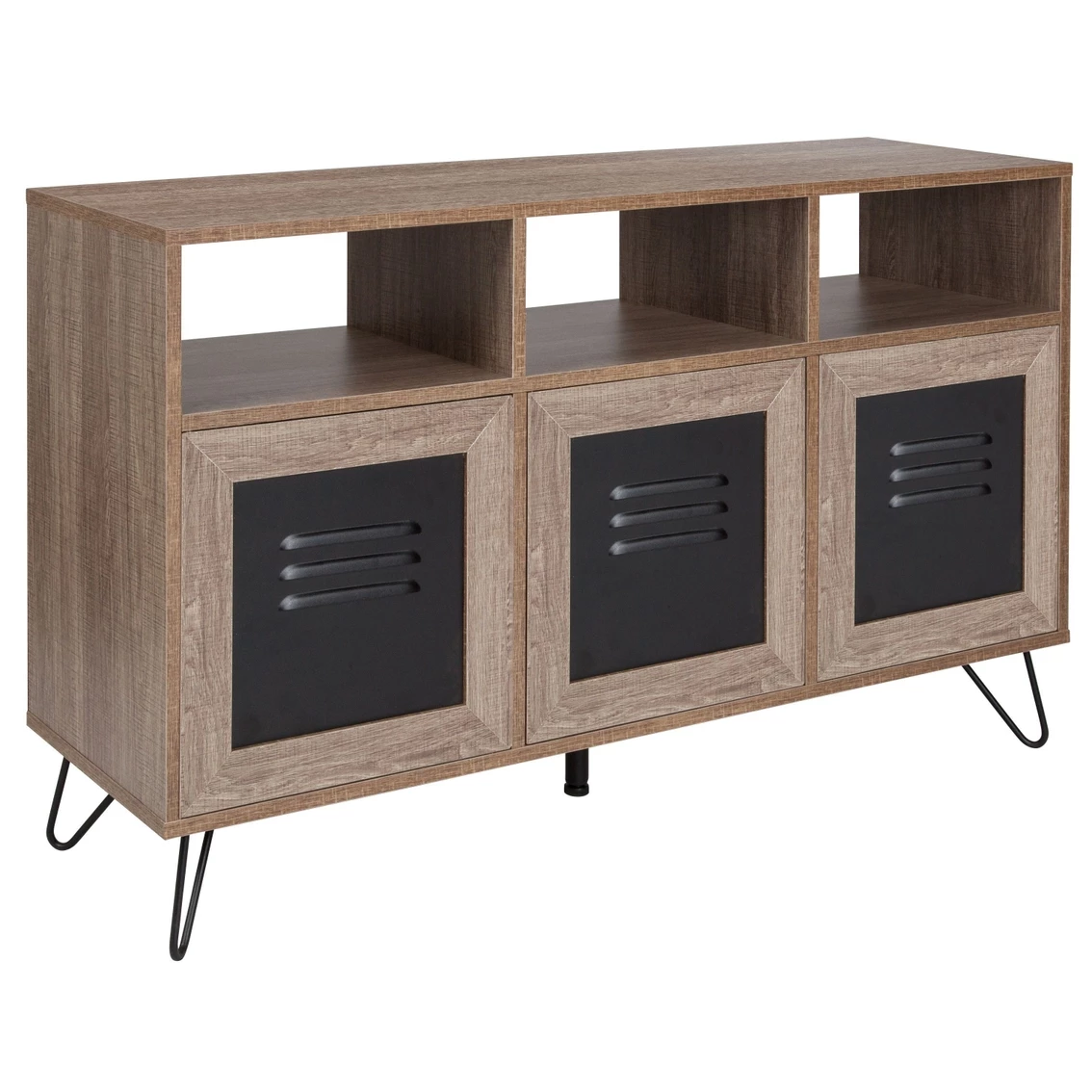 Outlet ✨ Flash Furniture Woodridge Collection 44"W 3 Shelf Storage Console/Cabinet With Metal Doors 🛒