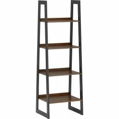 Best Sale ❤️ Simpli Home Sawhorse Solid Walnut Veneer And Metal Ladder Shelf 🥰