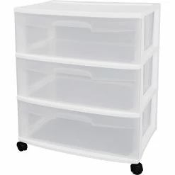 Cheapest 👏 Sterilite 3 Drawer Wide Cart White 🎁